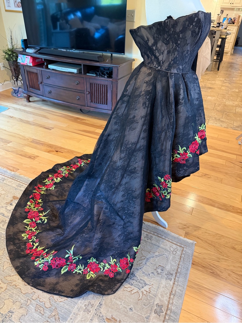 Sherri Hill 51834 High Low Black Lace Embroidered Floral Prom Dress Gown Size 4 - Picture 9 of 15